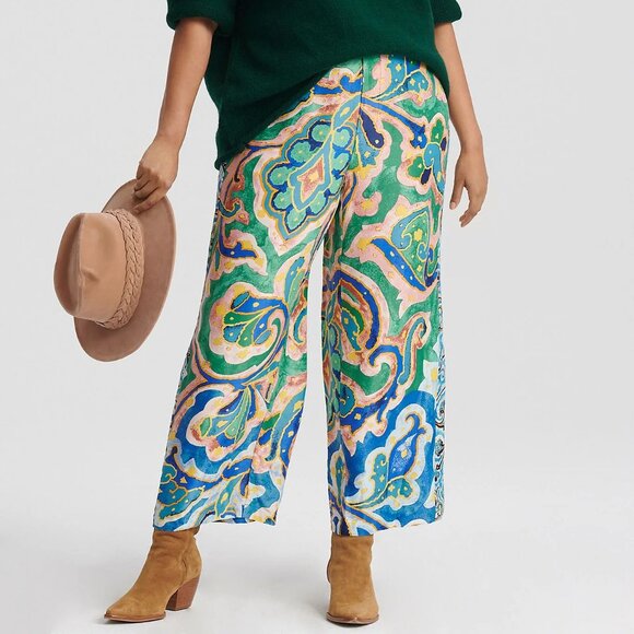 Anthropologie Maeve Rhiannon Satin Cropped Flare Pants Colorful Abstract Sz 18W - Picture 12 of 13